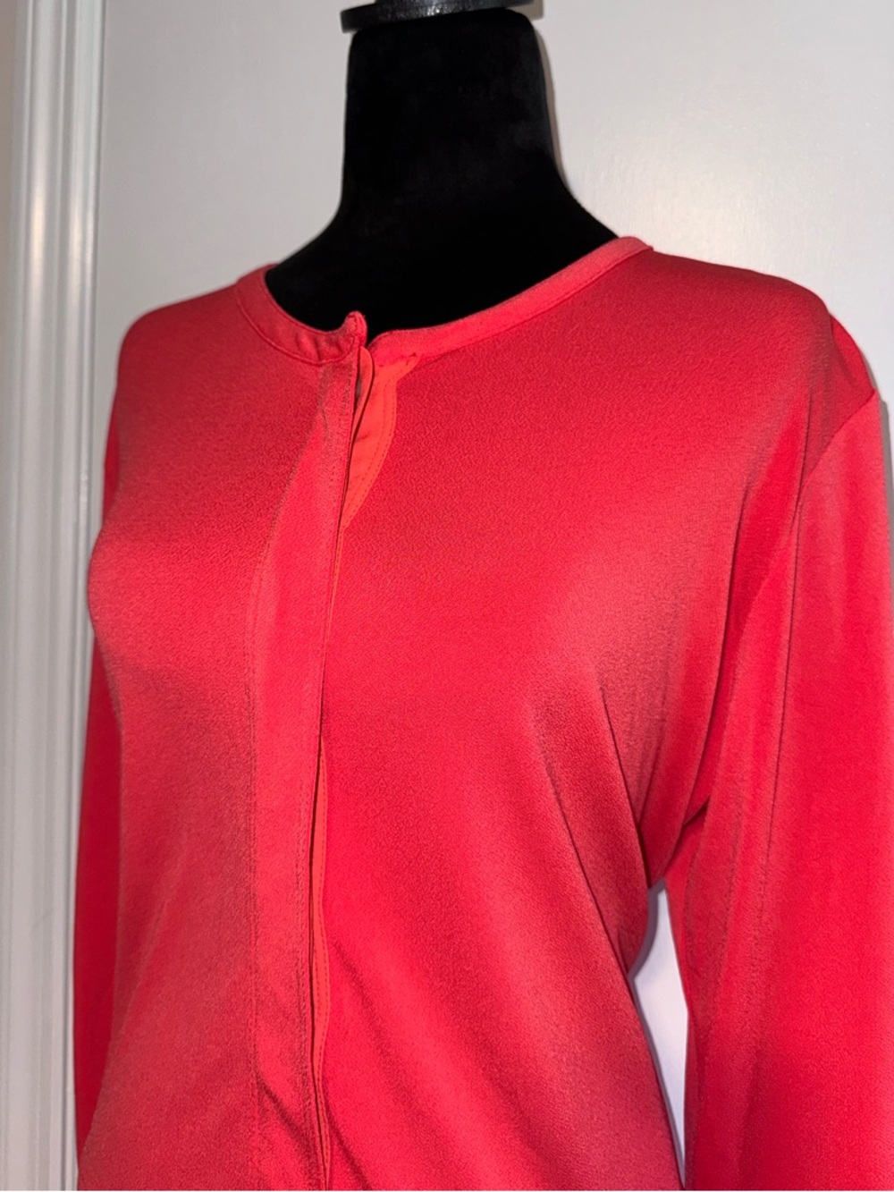 Ralph Lauren Warm Coral Red Long Sleeve Blouse with Hidden Buttons